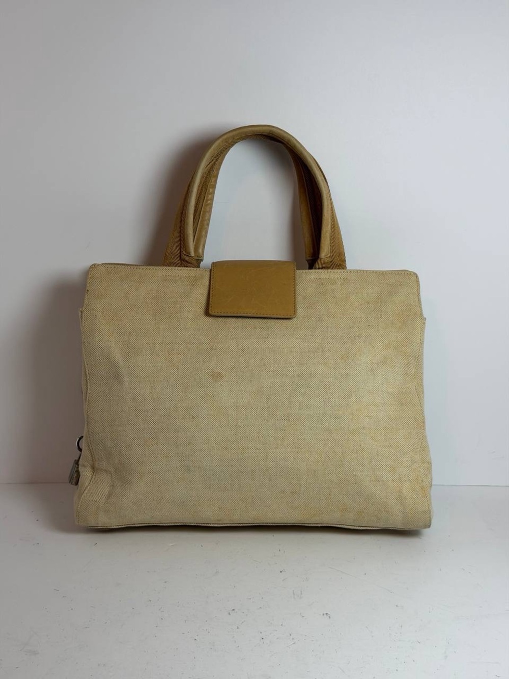 Prada Canapa Vitello Beige/Tan Canvas Tote Bag